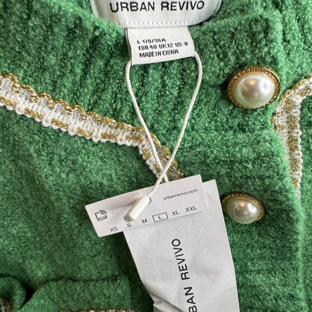Urban Revivo Chic Green Women's Blazer with Faux Pearl Buttons - Picture 7 of 11